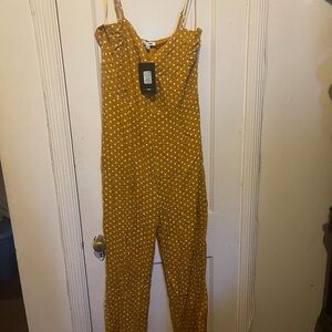 Polka Dot Mustard Jumpsuit with Spaghetti Straps